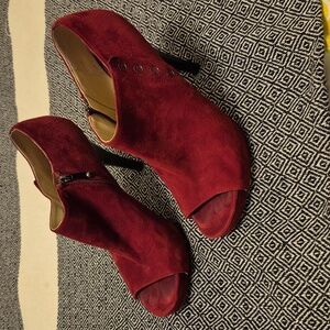 Via Spiga Maroon Leather Open Toe Heels Size 8.5